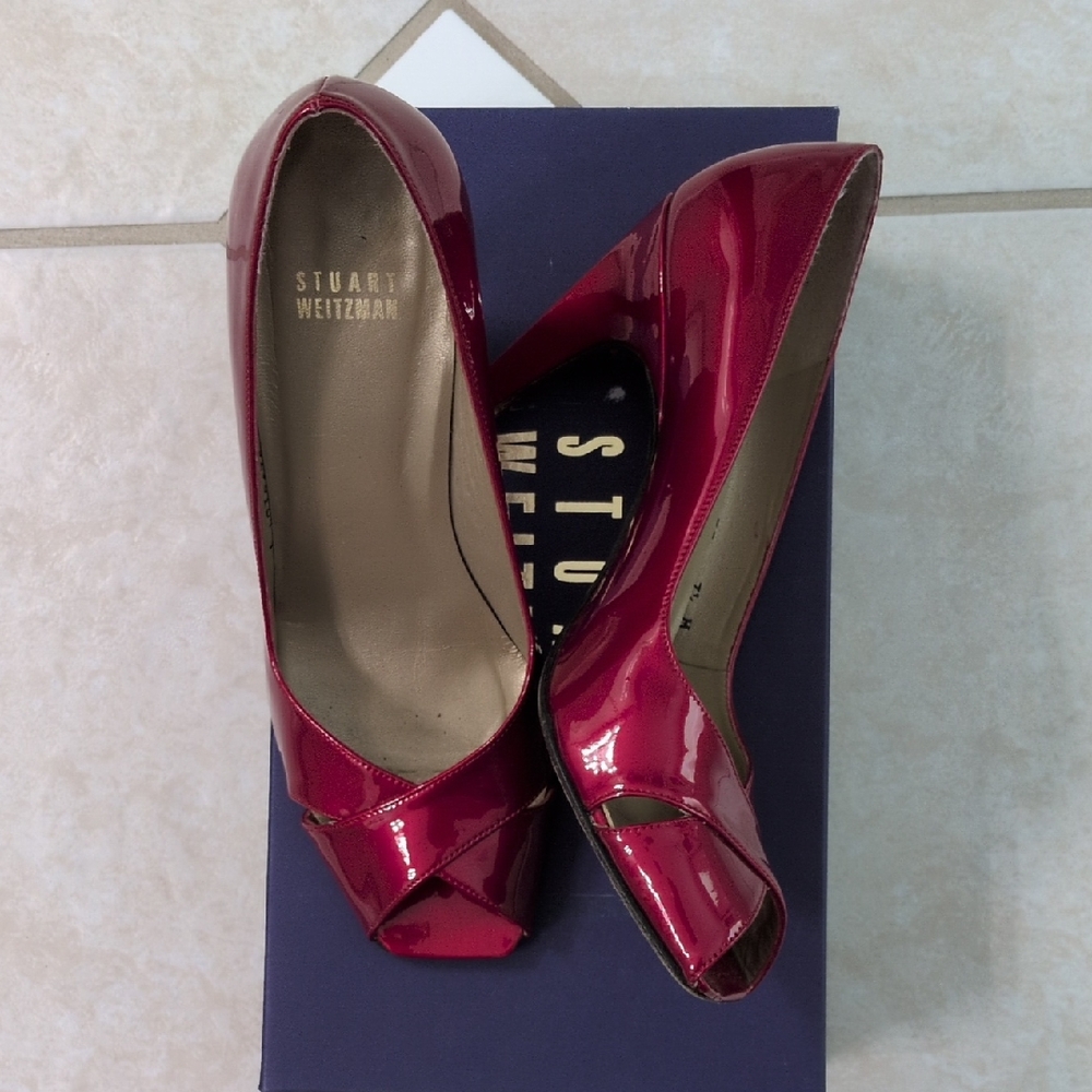 Stuart Weitzman Max Red Quasar Peep Toe Pump